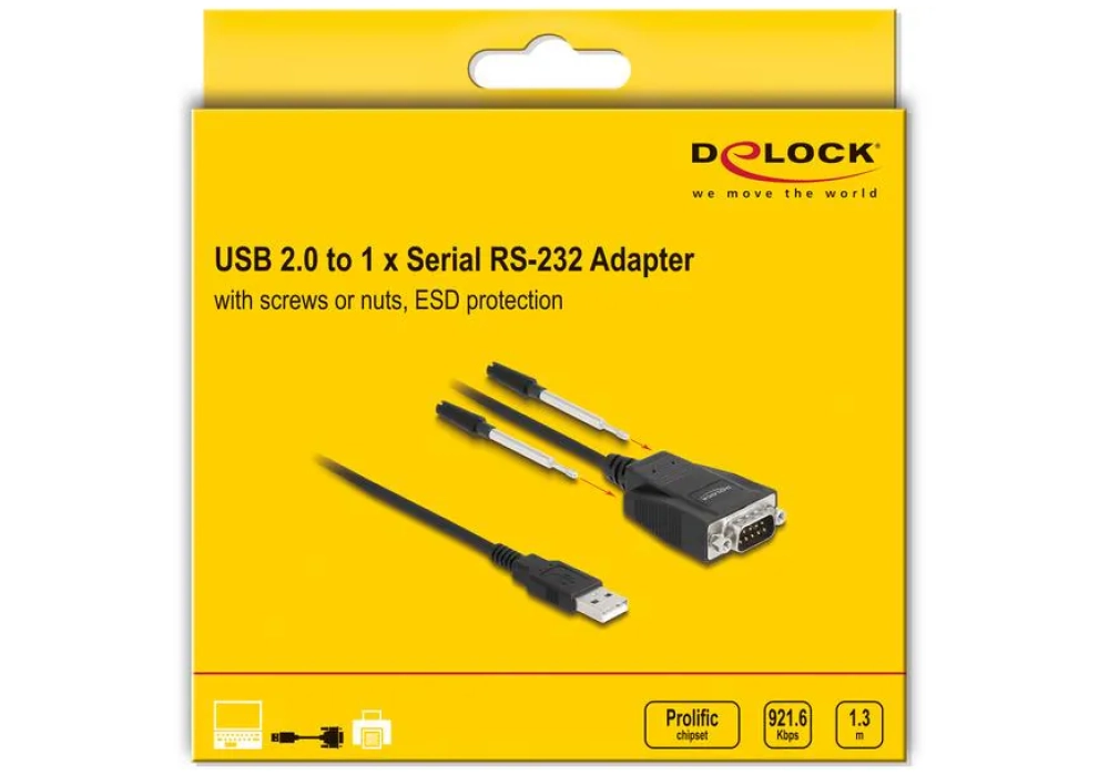 Delock Câble USB 2.0 - série RS-232 avec vis et protection ESD - 1.3m 