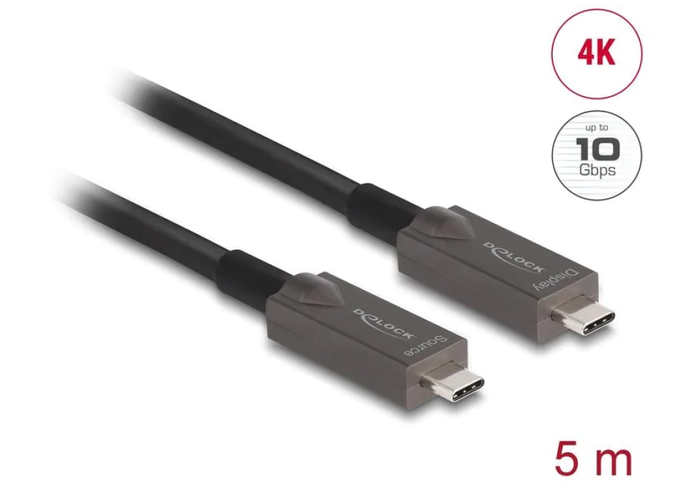 DeLock Câble USB type C / USB type C - optique 4K 10Gbps - 5.0 m