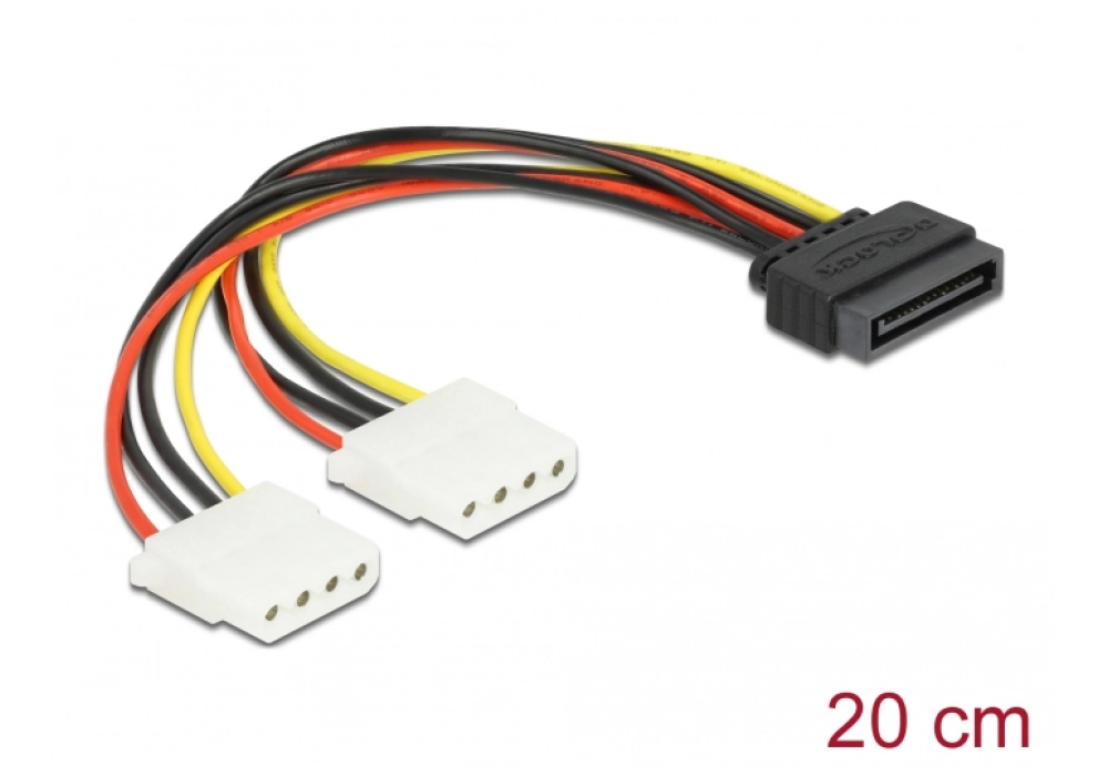 DeLOCK Cable Power SATA 15pin > 2x 4pin Molex female 20cm