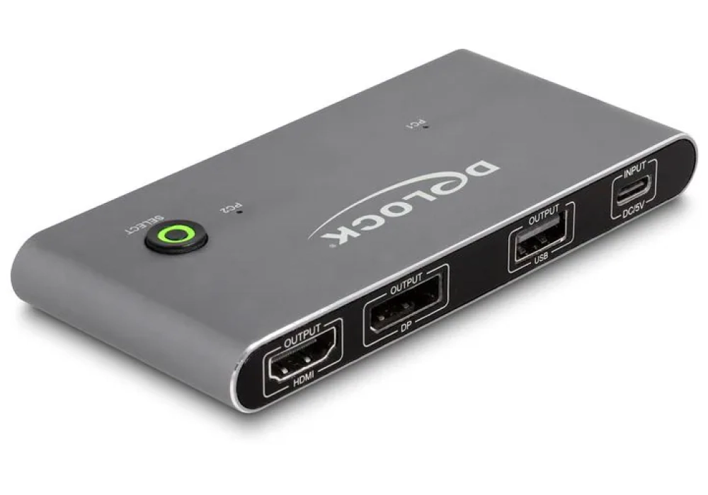 Delock Commutateur KVM USB-C vers HDMI et DisplayPort 8K MST avec USB 2.0