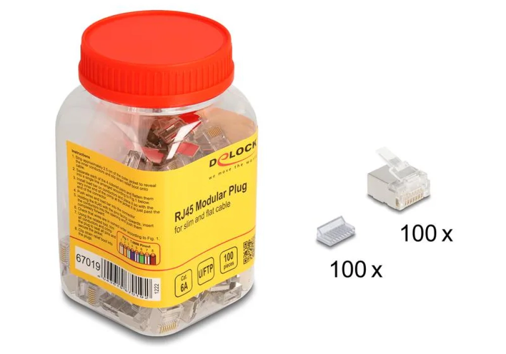 Delock Connecteur RJ45, Cat.6A 100 Pièce/s, Transparent