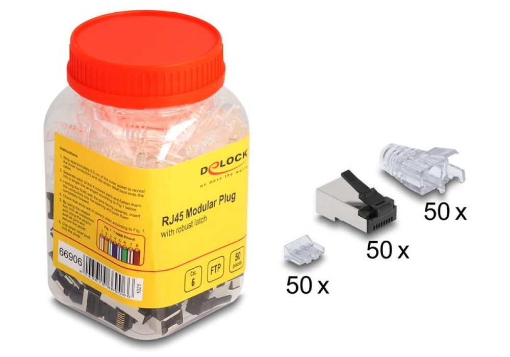 DeLOCK Connecteur RJ45 Cat.6, FTP, loquet robuste, 50 Pièce/s, Transparent