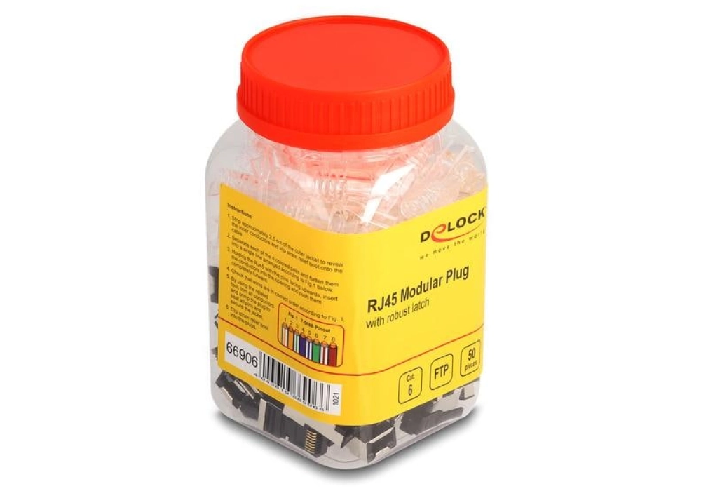 DeLOCK Connecteur RJ45 Cat.6, FTP, loquet robuste, 50 Pièce/s, Transparent