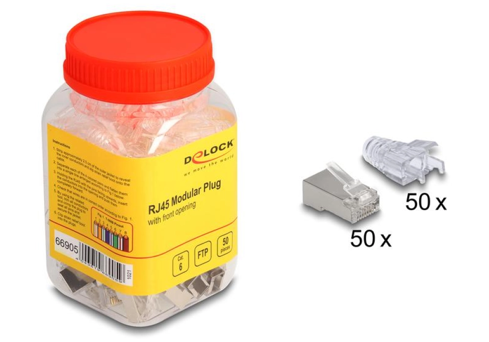 DeLOCK Connecteur RJ45 Cat.6, FTP, ouverture frontale, 50 Pièce/s, Transparent