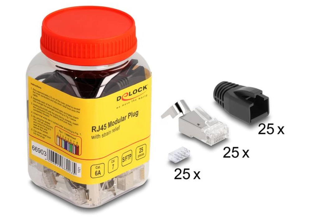 DeLOCK Connecteur RJ45 Cat.6A/7, S/FTP, 25 Pièce/s, Transparent