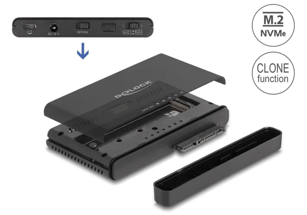 Delock Convertisseur USB-C pour 1x M.2 NVMe SSD +1x SATA SSD/HDD