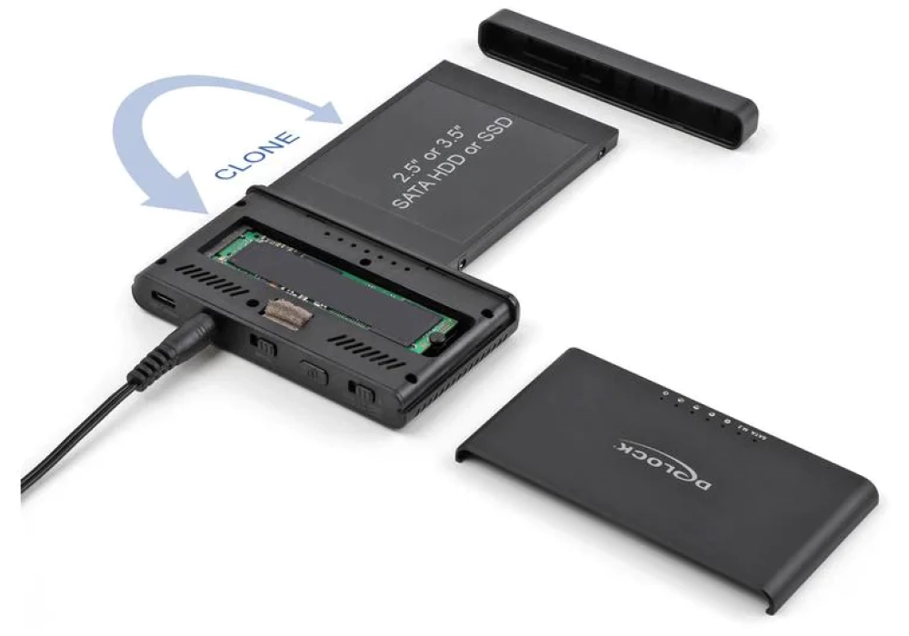 Delock Convertisseur USB-C pour 1x M.2 NVMe SSD +1x SATA SSD/HDD