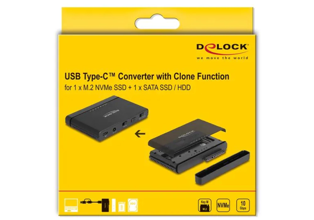 Delock Convertisseur USB-C pour 1x M.2 NVMe SSD +1x SATA SSD/HDD