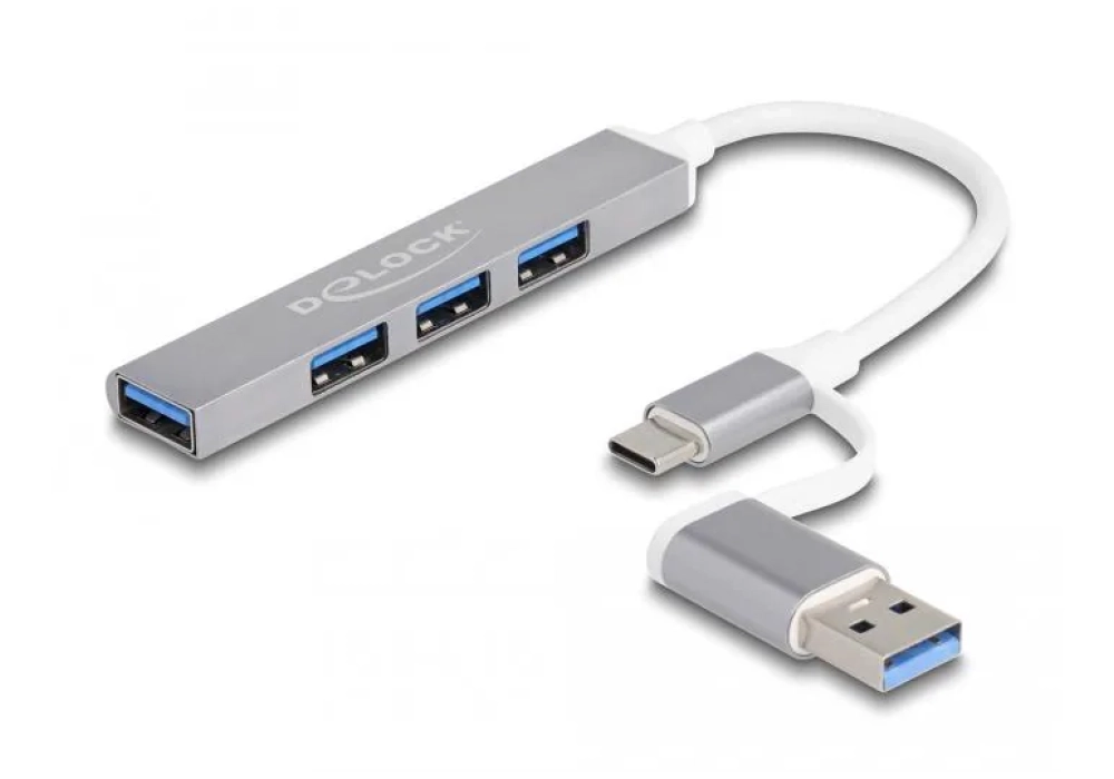 Delock Hub slim USB-C+A vers 4x USB-A