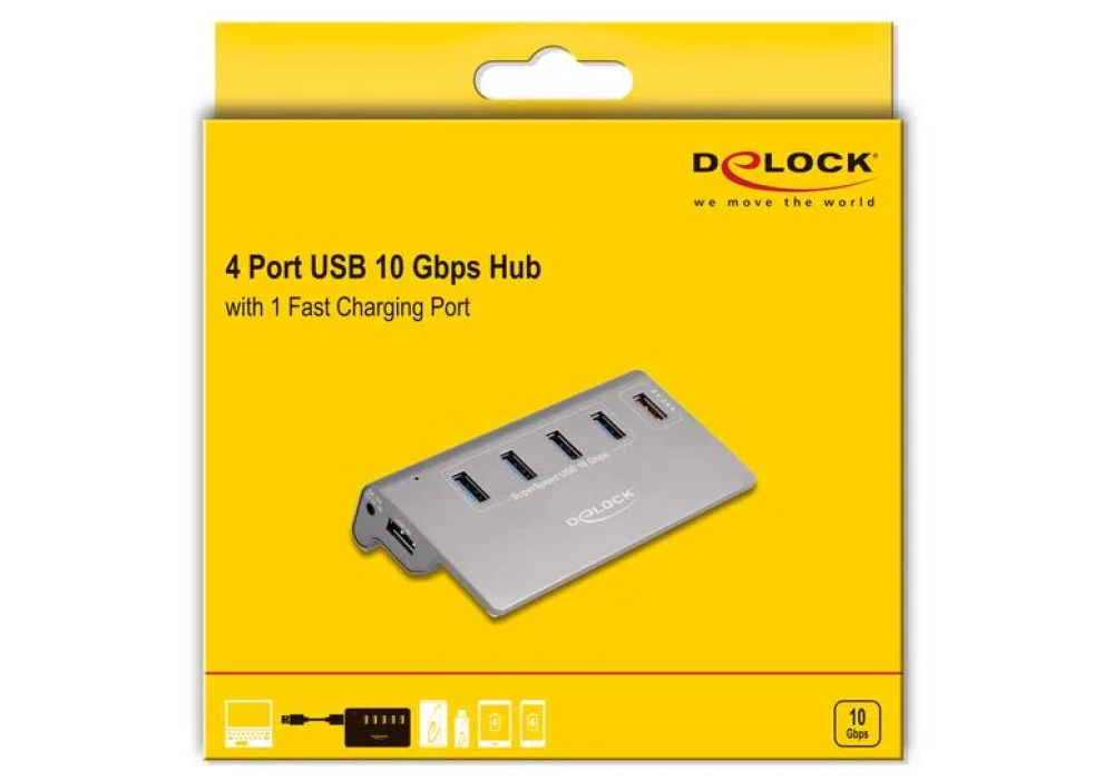 Delock Hub USB 10 Gbps avec 4x USB-A + 1x charge rapide