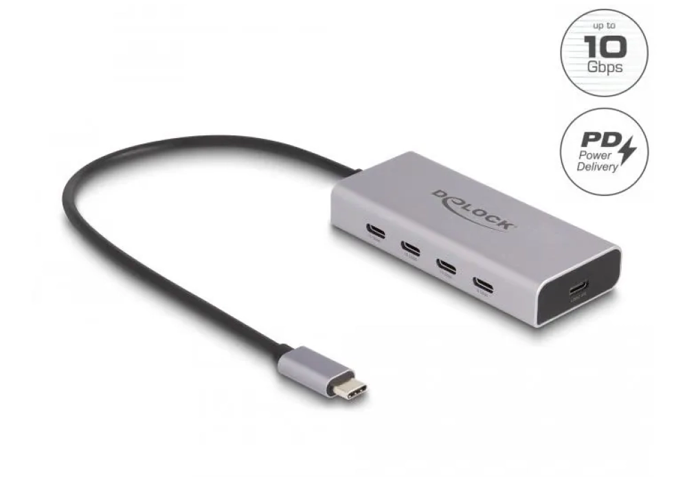 Delock Hub USB 10 Gbps USB-C avec 4x USB-C + 1x USB-C PD 85W