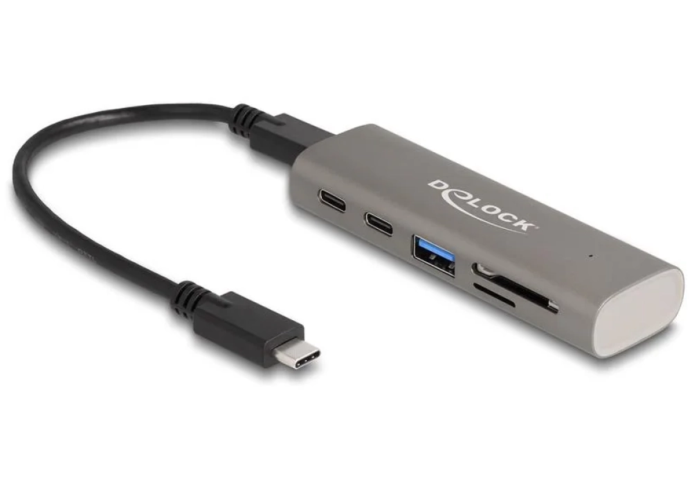 Delock Hub USB 2x 10 Gbps USB-C et 1x USB-A + lecteur de carte SD