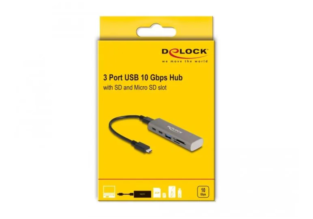 Delock Hub USB 2x 10 Gbps USB-C et 1x USB-A + lecteur de carte SD