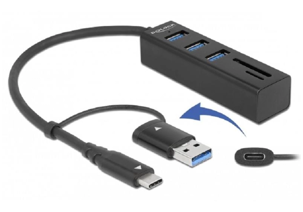 DeLOCK Hub USB 3.0 Type-C + slot SD/MicroSD