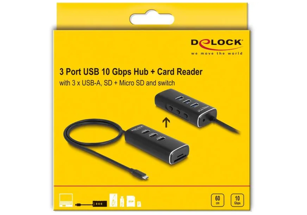 Delock Hub USB 3x USB A/1x USB C 10Gbps et 1x microSD/SD