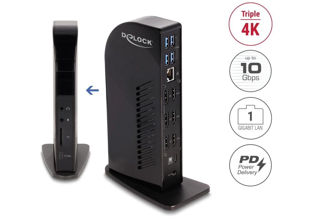 Delock Station d'accueil USB Type-C Triple Display 4K PD 96 W