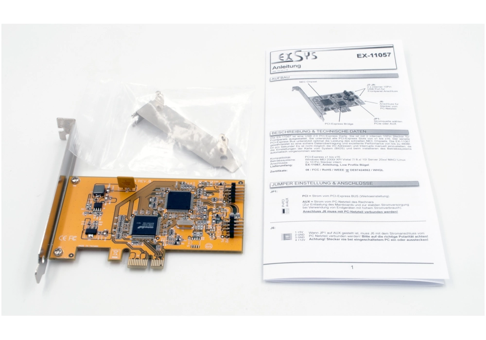 Exsys EX-11057 USB 2.0 PCIe card with 2 internal ports (incl. LP bracket)