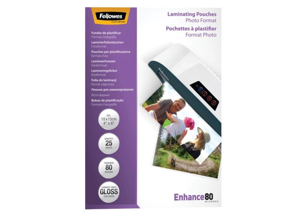 Fellowes Film laminé brillant - 10 x 15 cm - 80 µm - 25x