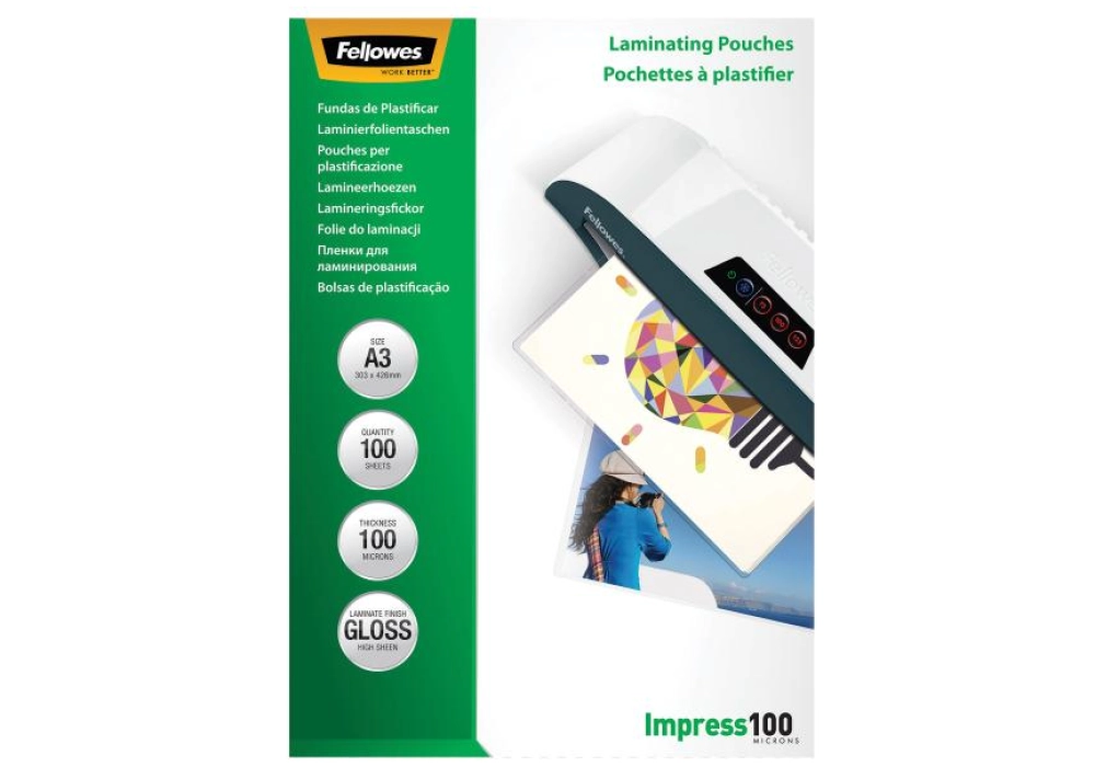 Fellowes Film laminé brillant - A3 - 100 µm - 100x