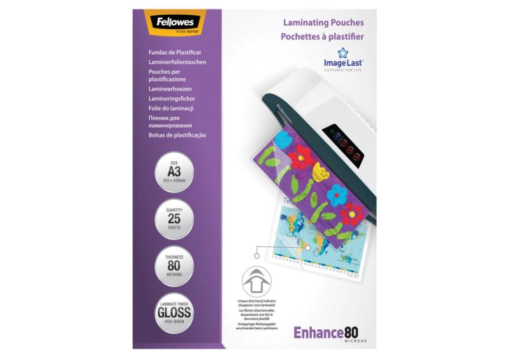 Fellowes Film laminé brillant - A3 - 80 µm - 25x