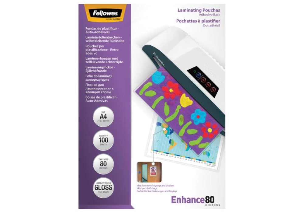 Fellowes Film laminé brillant - A4 - 80 µm - 100x