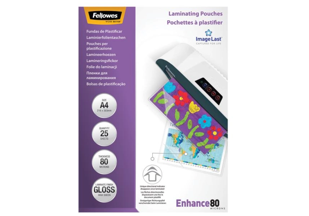 Fellowes Film laminé brillant - A4 - 80 µm - 25x