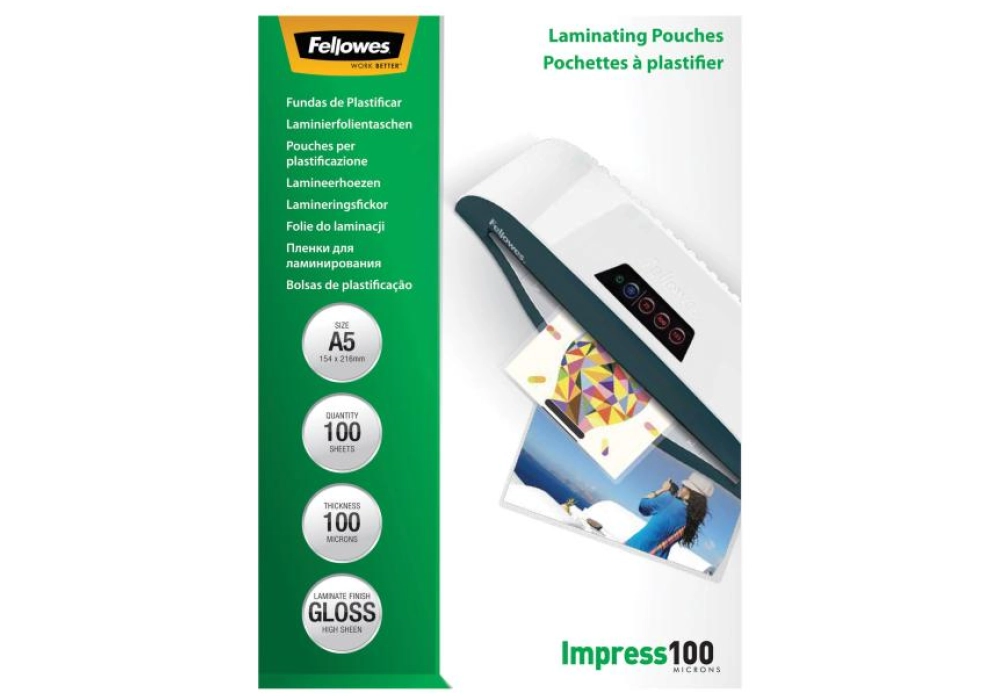 Fellowes Film laminé brillant - A5 - 100 µm - 100x