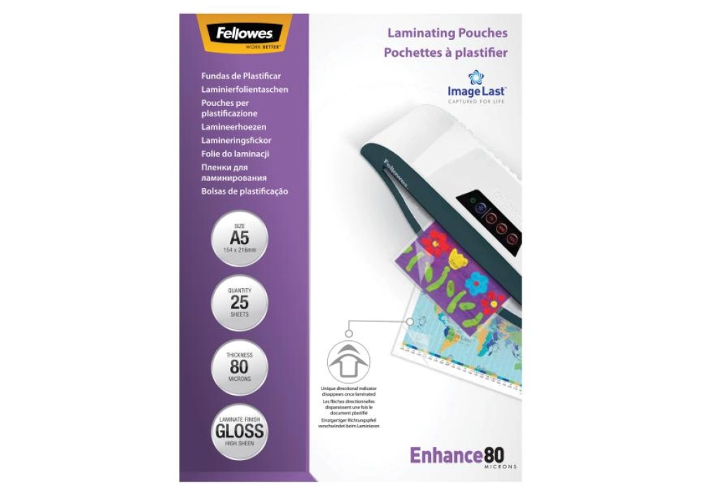 Fellowes Film laminé brillant - A5 - 80 µm - 25x