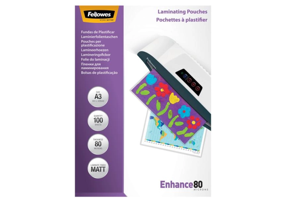 Fellowes Film laminé mat - A3 - 80 µm - 100x