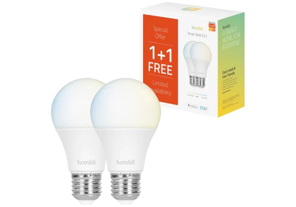 hombli Ampoule Bulbe intelligent, E27, 9W, CCT, 1+1 pack