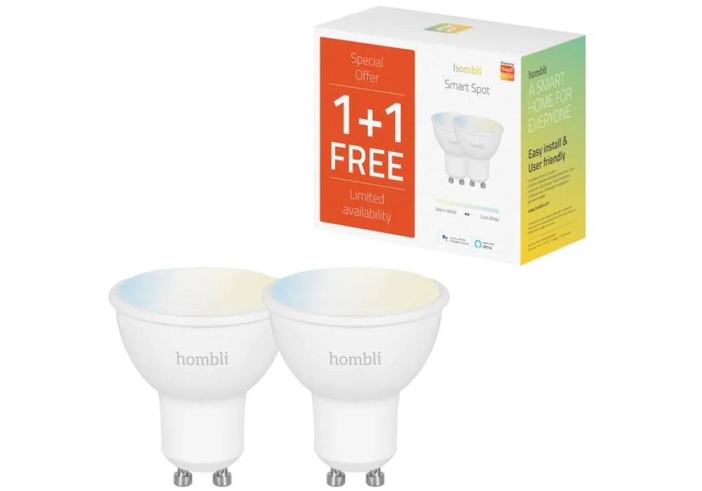 hombli Ampoule Smart Spot, GU10, 4.5 W, CCT, 1+1 pack