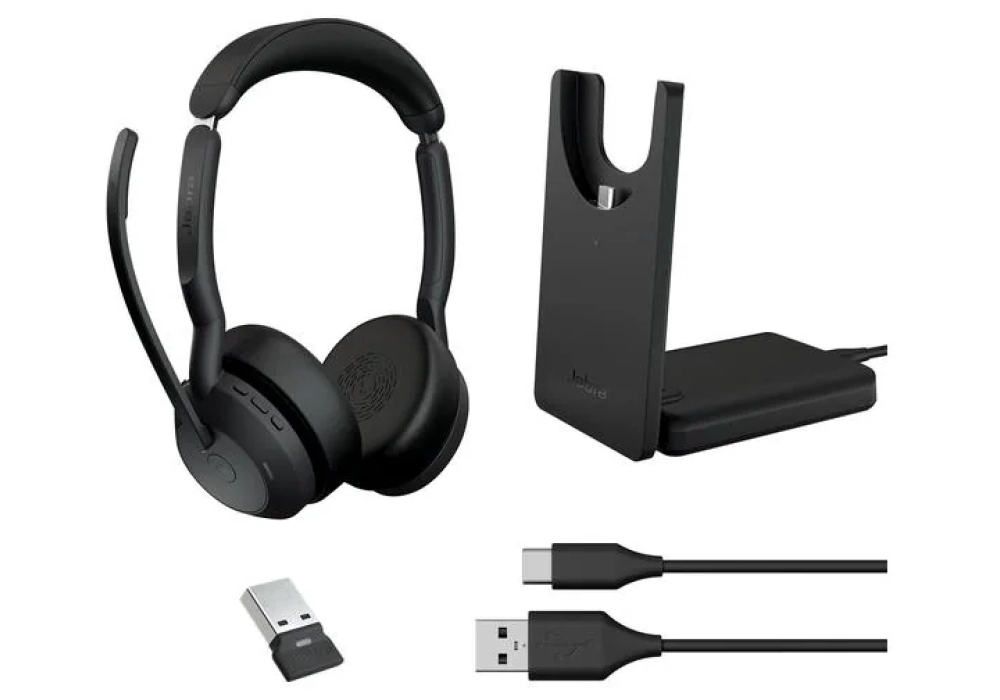 Jabra Evolve2 55 Duo MS, USB-A, station de chargement incluse