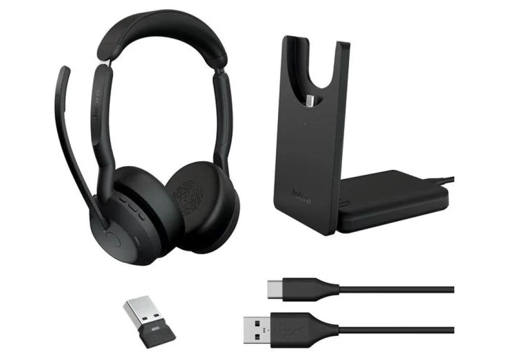 Jabra Evolve2 55 Duo UC, USB-A, station de chargement incluse