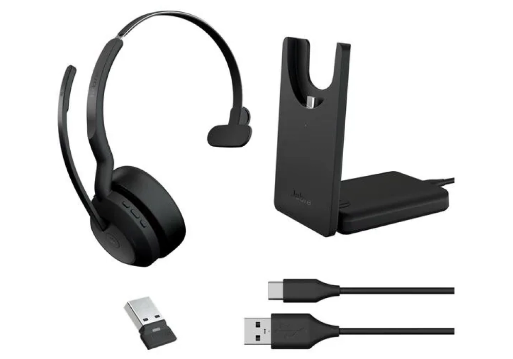 Jabra Evolve2 55 Mono MS, USB-A, station de chargement incluse