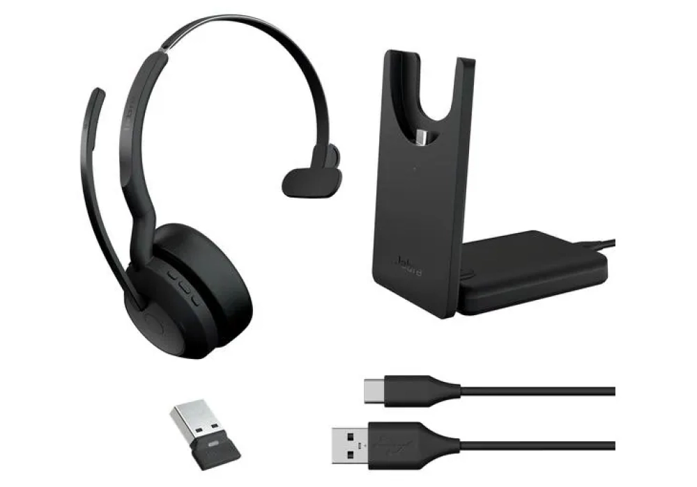 Jabra Evolve2 55 Mono UC, USB-A, station de chargement incluse