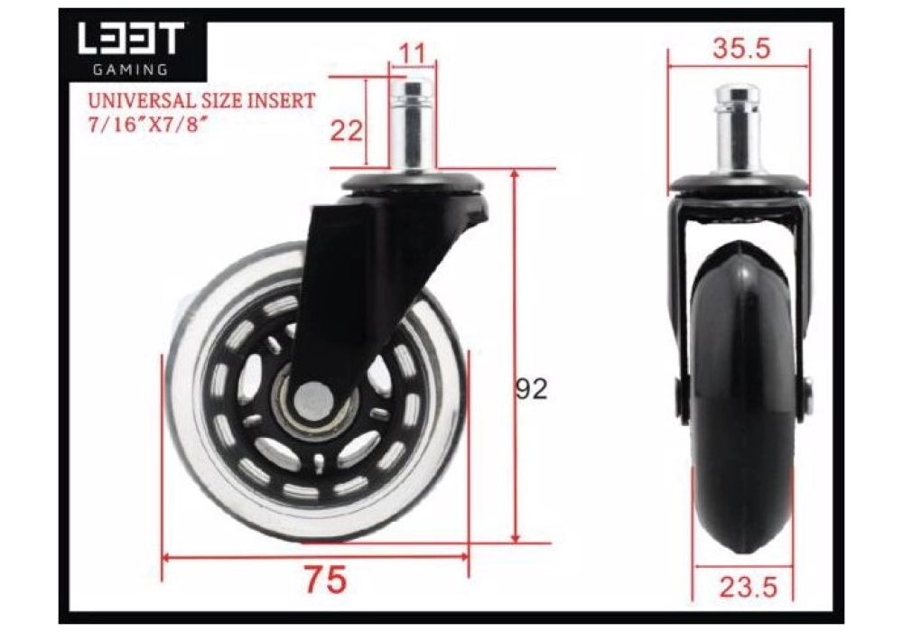 L33T Gaming Jeu de roues pour fauteuil gaming - 5x - Vert