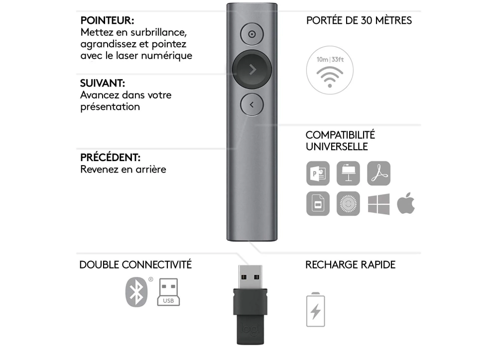 Logitech Présentoir Spotlight gris ardoise