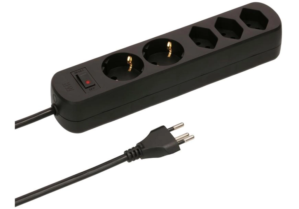 Max Hauri Power Strip Basic-Line (Black) - 3x T13 + 2x Schuko - 1.5 m