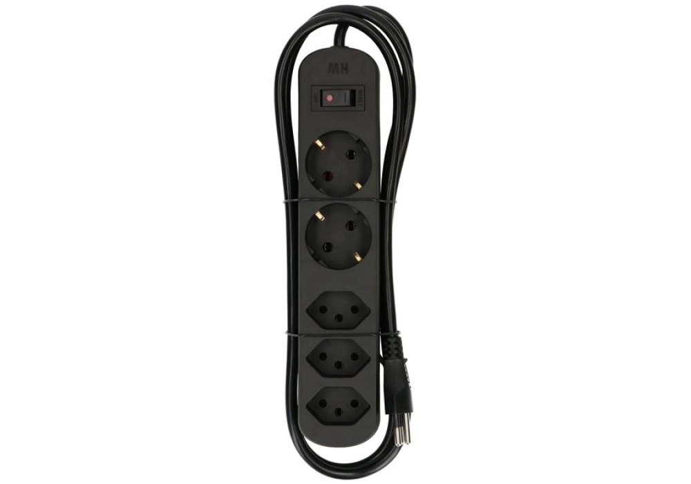 Max Hauri Power Strip Basic-Line (Black) - 3x T13 + 2x Schuko - 1.5 m