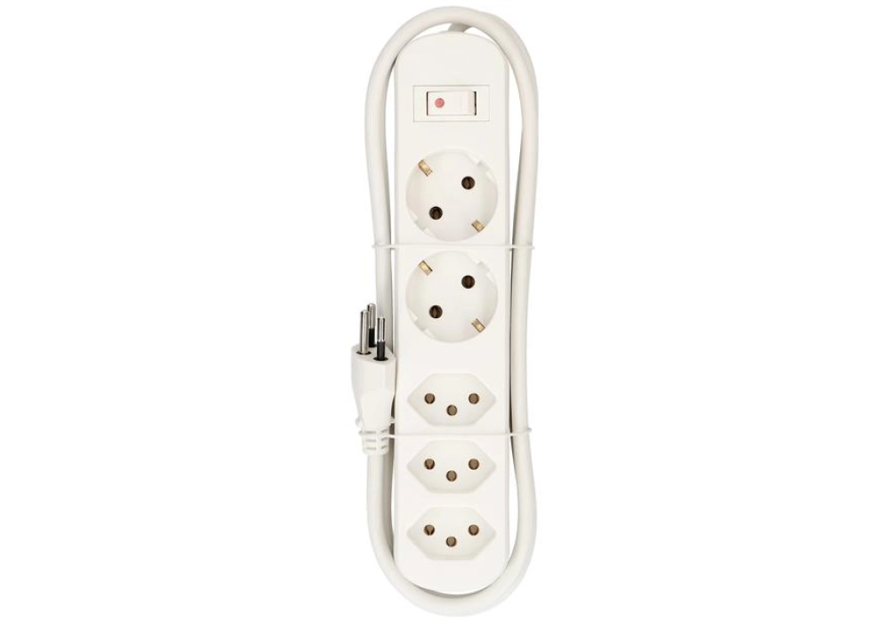 Max Hauri Power Strip Basic-Line (White) - 3x T13 + 2x Schuko - 1.5 m