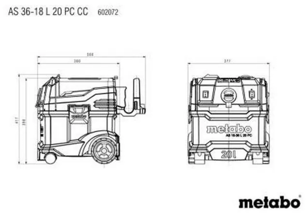 Metabo Aspirateur à déchets humides/secs sans fil AS 36-18 L 20 PC-CC Solo