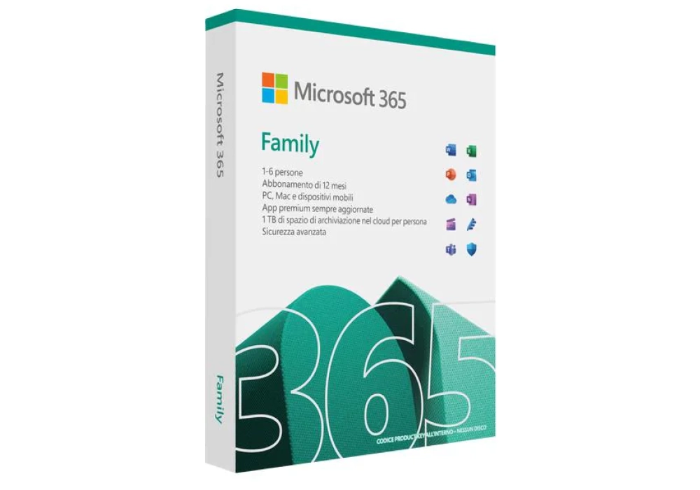 Microsoft 365 Family Boîte, 6 Utilisateurs, Italien