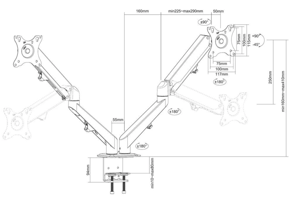 NEOMOUNTS Supports de table DS70-700BL2 jusqu'à 7 kg