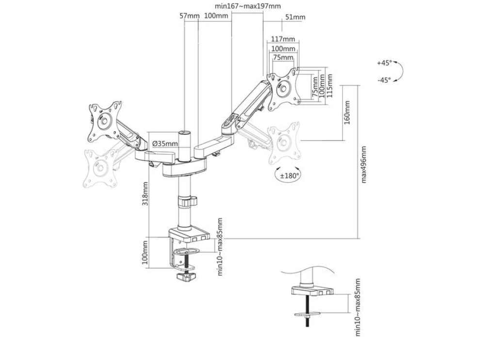 NEOMOUNTS Supports de table DS70-750BL2 jusqu'à 7 kg