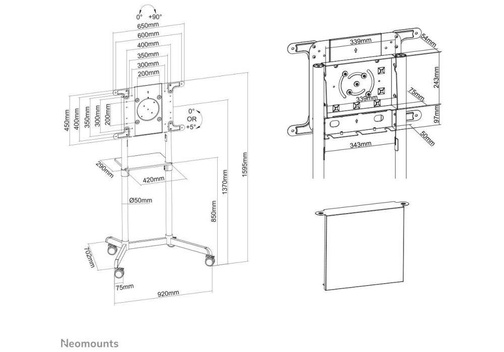 NEOMOUNTS Trolley TV NS-M1250 Blanc