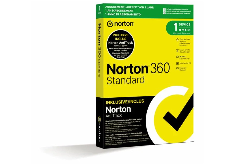 Norton 360 Standard + AntiTrack Bundle Box, 1 appareil, 1yr, 10GB Cloud