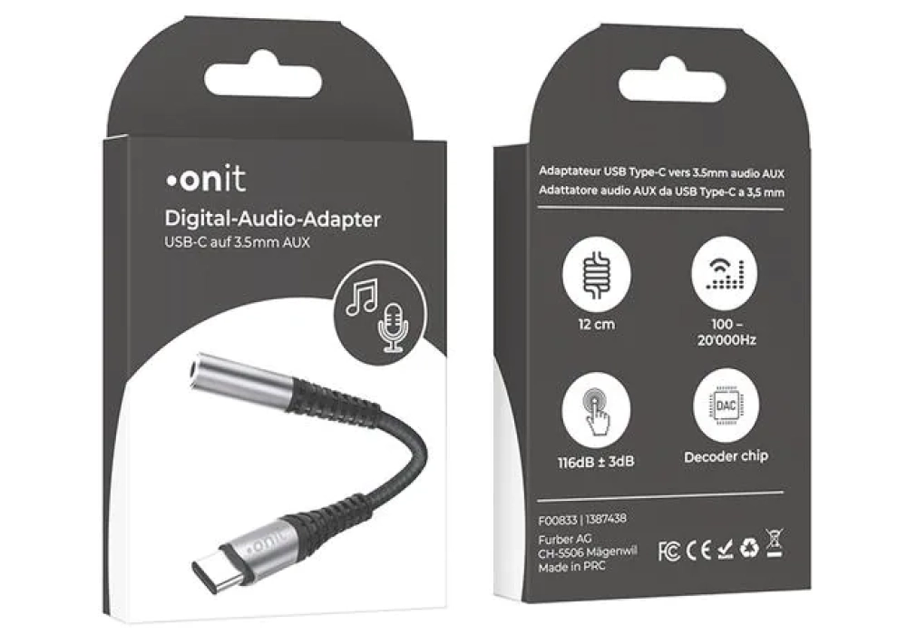 onit Adaptateur audio numérique USB-C vers jack 3.5 mm