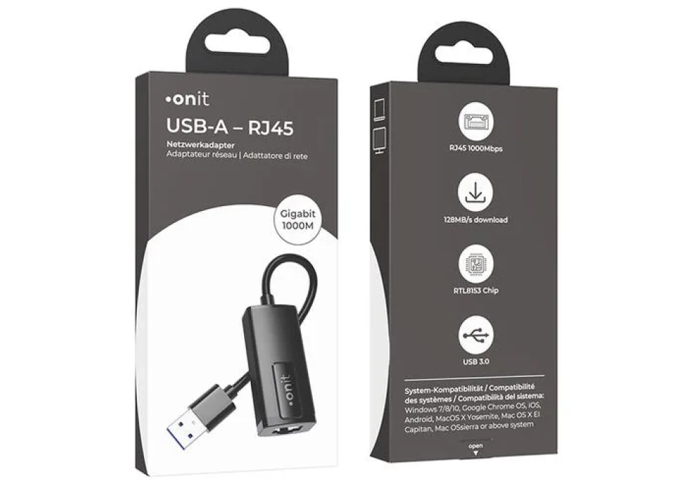 onit Adaptateurs réseau USB-A – RJ45 Gigabit-LAN