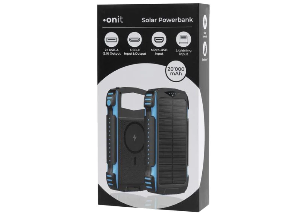 onit Banque d'énergie solaire 20000 mAh