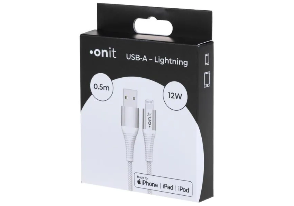 onit Câble USB 2.0 MFi USB A - Lightning 0.5 m, Blanc